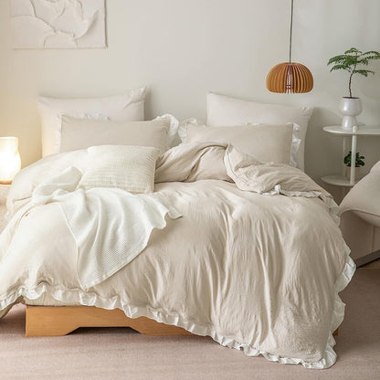 Rüschen Bettwäsche 135x200 Beige, 4-teilig