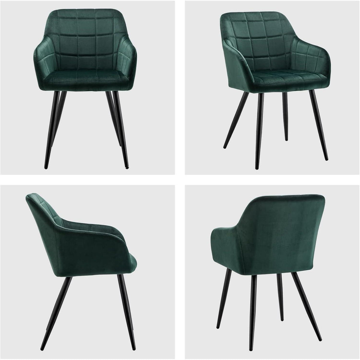 Samt Esszimmerstühle 4er Set – Grün, Bequeme Polsterstühle