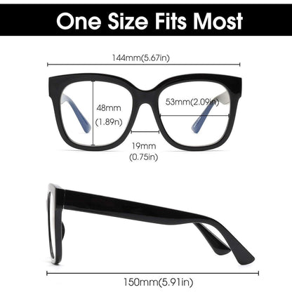 Blaulichtblockerbrille Damen Übergroß Quadratisch Schwarz