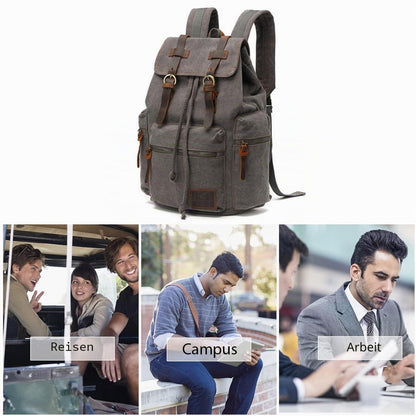 Vintage Canvas Rucksack – Daypack für Laptop, Schule & Reisen