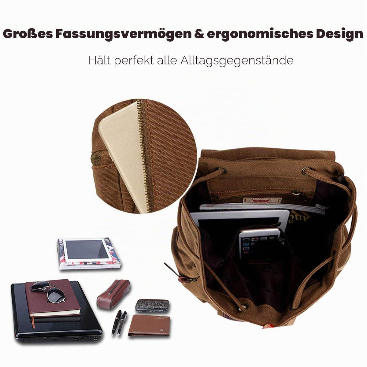 Vintage Canvas Rucksack – Daypack für Laptop, Schule & Reisen