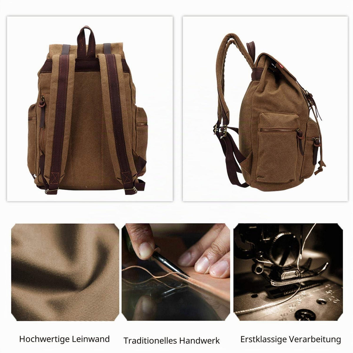 Vintage Canvas Rucksack – Daypack für Laptop, Schule & Reisen