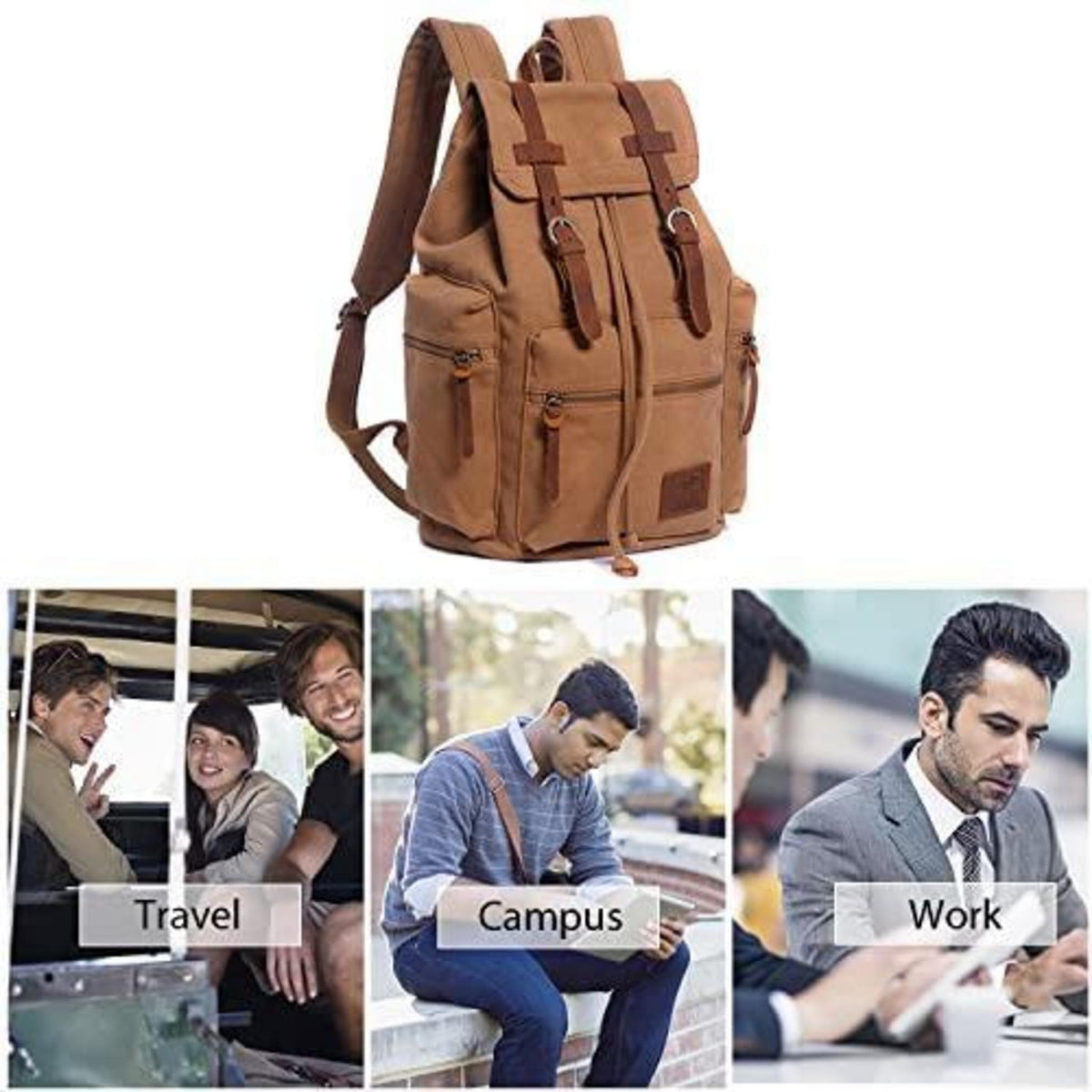 Vintage Canvas Rucksack – Daypack für Laptop, Schule & Reisen