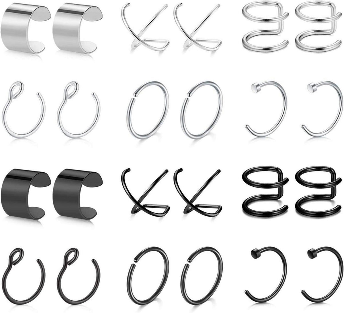 24 Stk Fake Piercings Ohrklemme Ear Cuff Edelstahl Hypoallergen