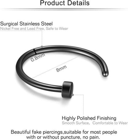 Nasenpiercings Fake Edelstahl 20G 8mm Ring Hoop Piercings Nase Lippe