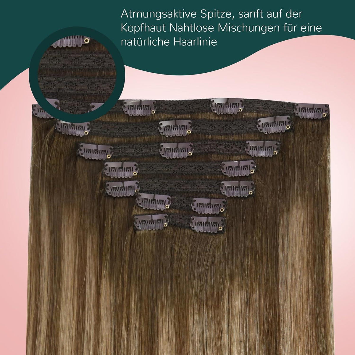 Echthaar Clip-in Extensions Ombre Braun Balayage Blond