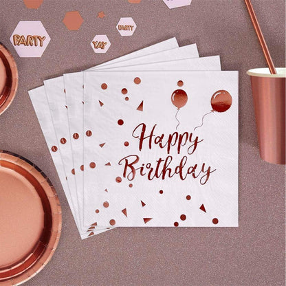 50x Rose Gold Happy Birthday Servietten 33x33cm 3-lagig für