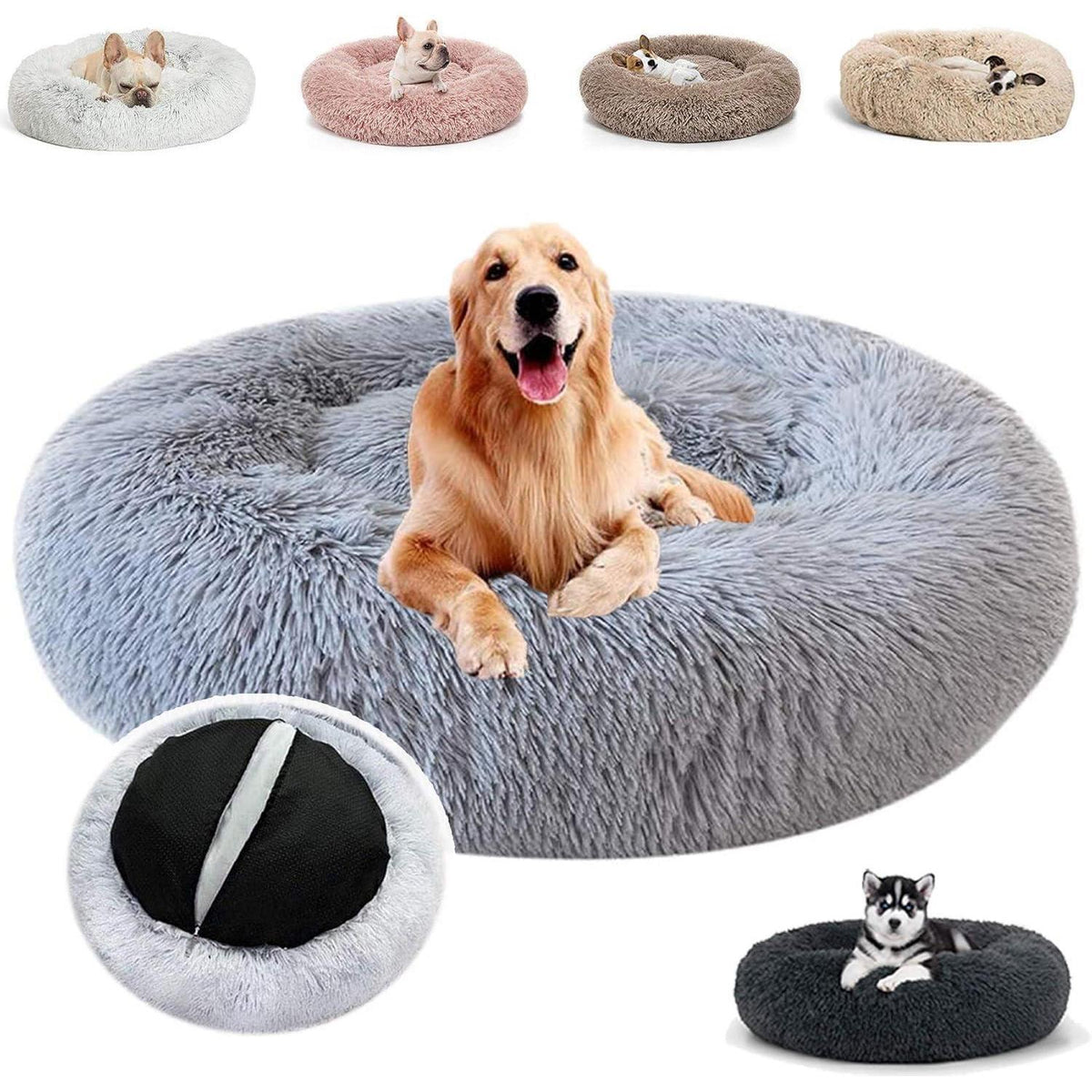 Flauschiges Hundebett Donut – Hellgrau, 110x110cm