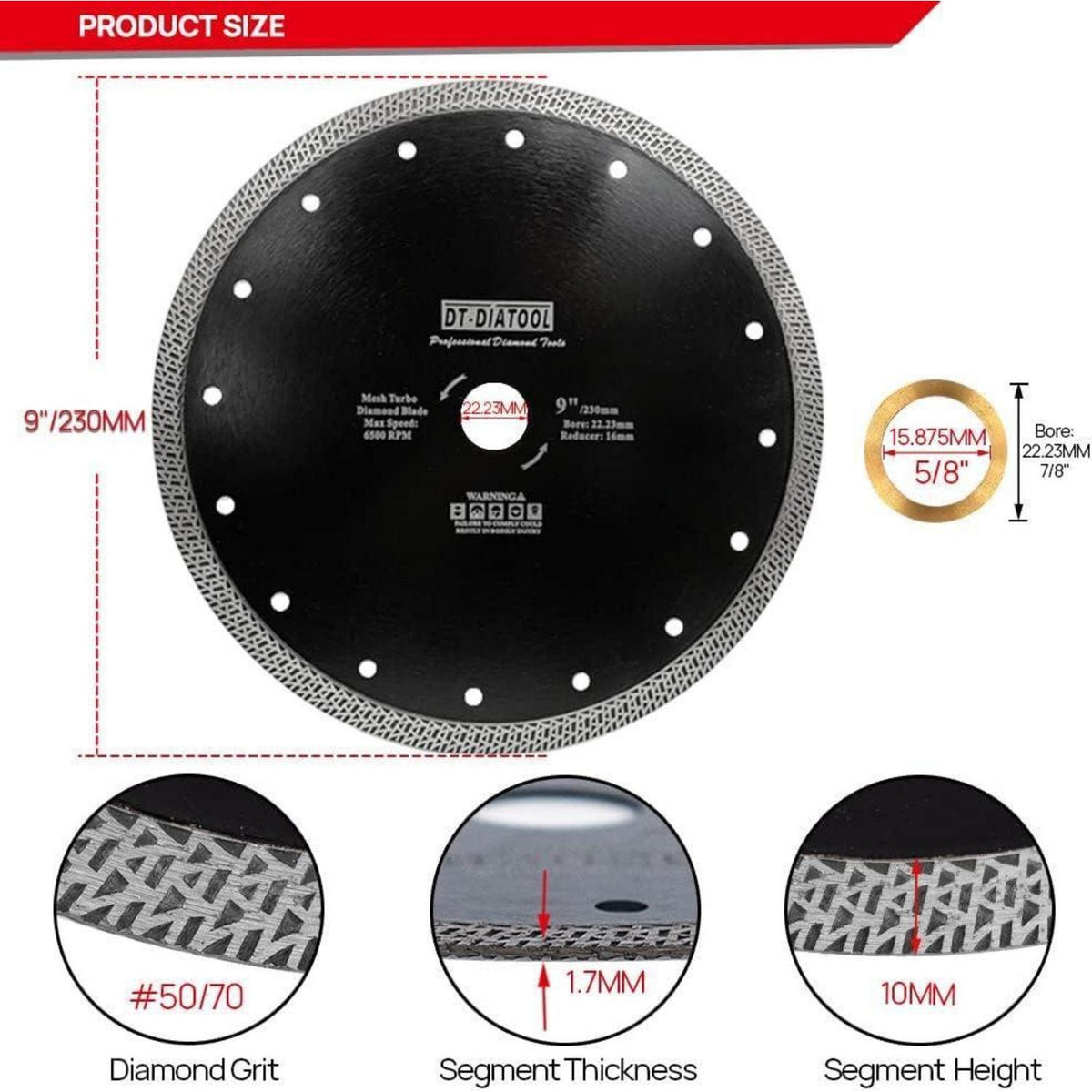 Diamant Trennscheiben 5er Set 230mm Mesh Turbo für Fliesen & Stein