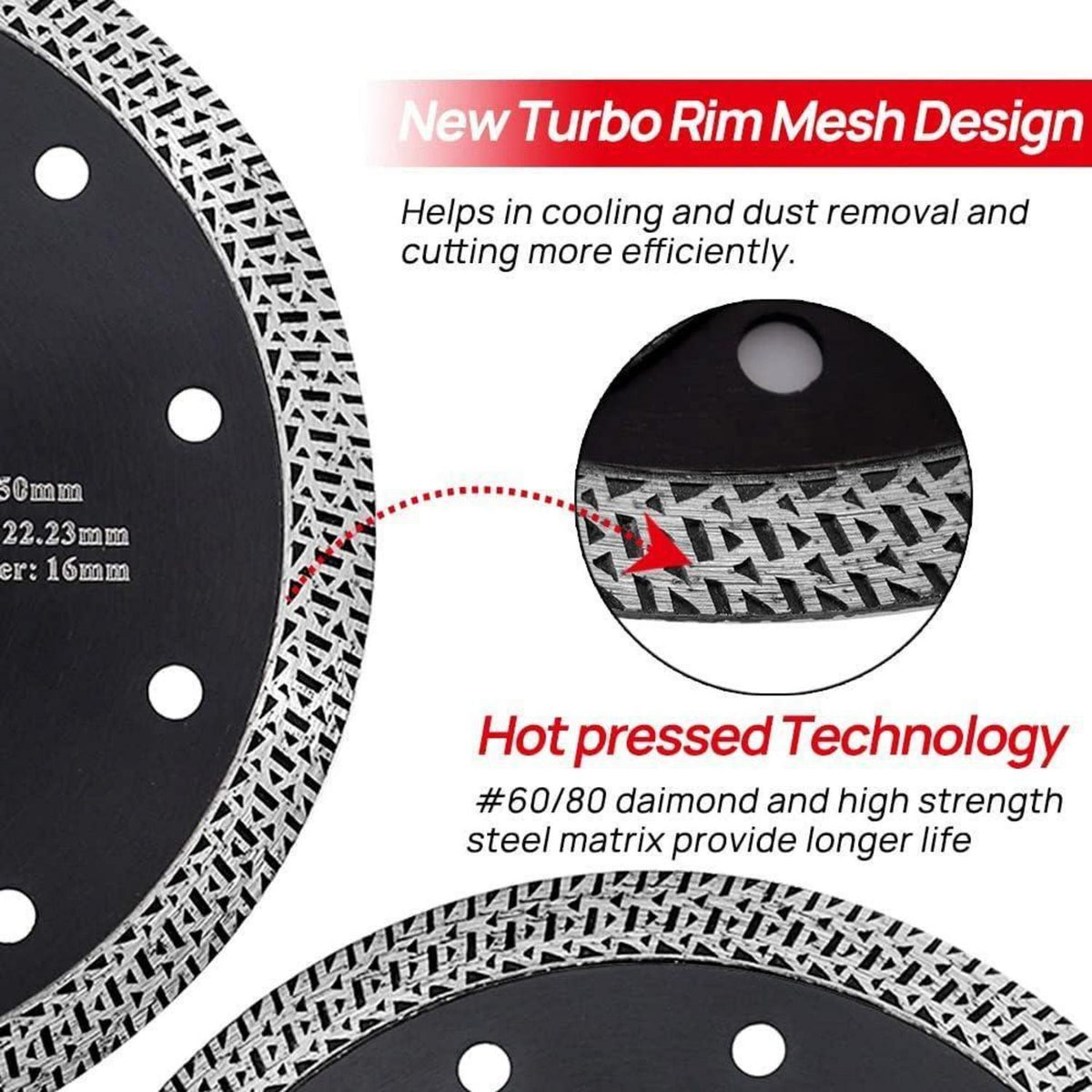 Diamant-Trennscheiben 5er-Set 180mm Mesh Turbo für Fliesen & Stein