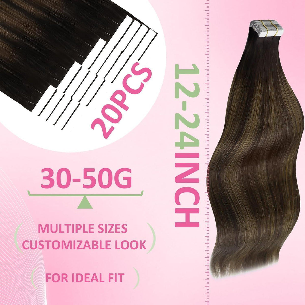 Dunkelbraune Tape-in Haarverlängerung Echthaar 35cm