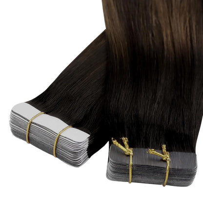 Dunkelbraune Tape-in Haarverlängerung Echthaar 35cm