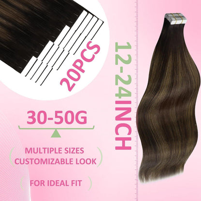 Echthaar Tape Extensions Ombre Braun 60cm
