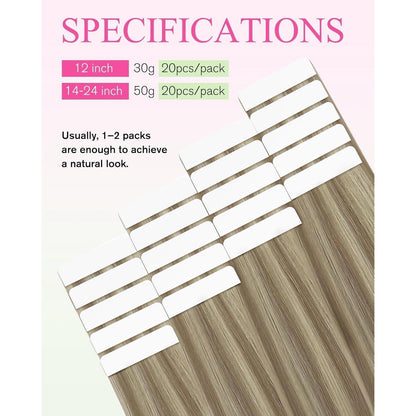 Echthaar Tape Extensions Hellbraun 60 cm – Natürliche Haarverlängerung