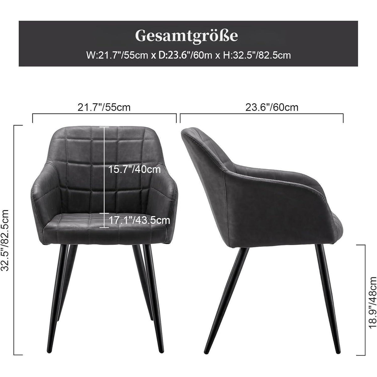 Esszimmerstühle 2er Set Dunkelgrau in Lederoptik