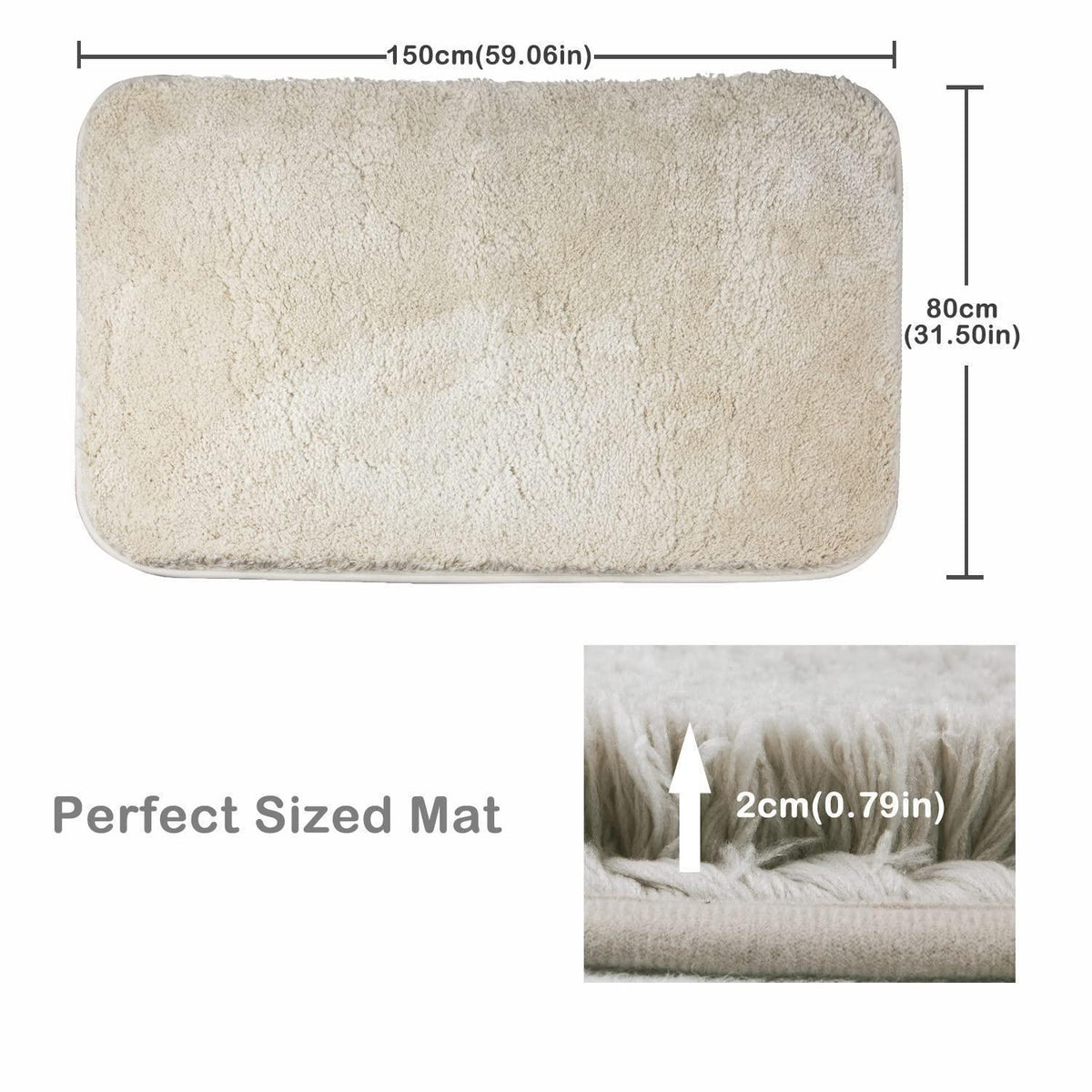 Rutschfester Badteppich 80x150 cm – Weiche Mikrofasern, Beige