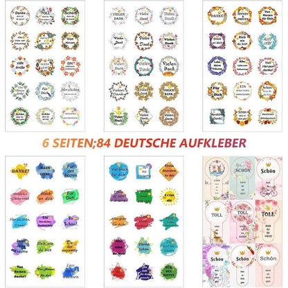 Bunte Geschenktüten mit Aufklebern für Hochzeit und