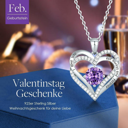 Herz Halskette 925 Sterling Silber Rosegold mit Zirkonia Geburtsstein