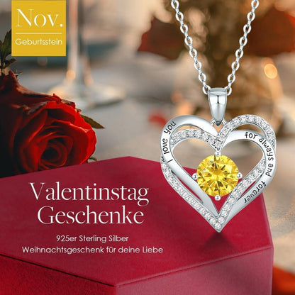 925 Sterling Silber Herz Halskette mit Zirkonia und Geburtsstein