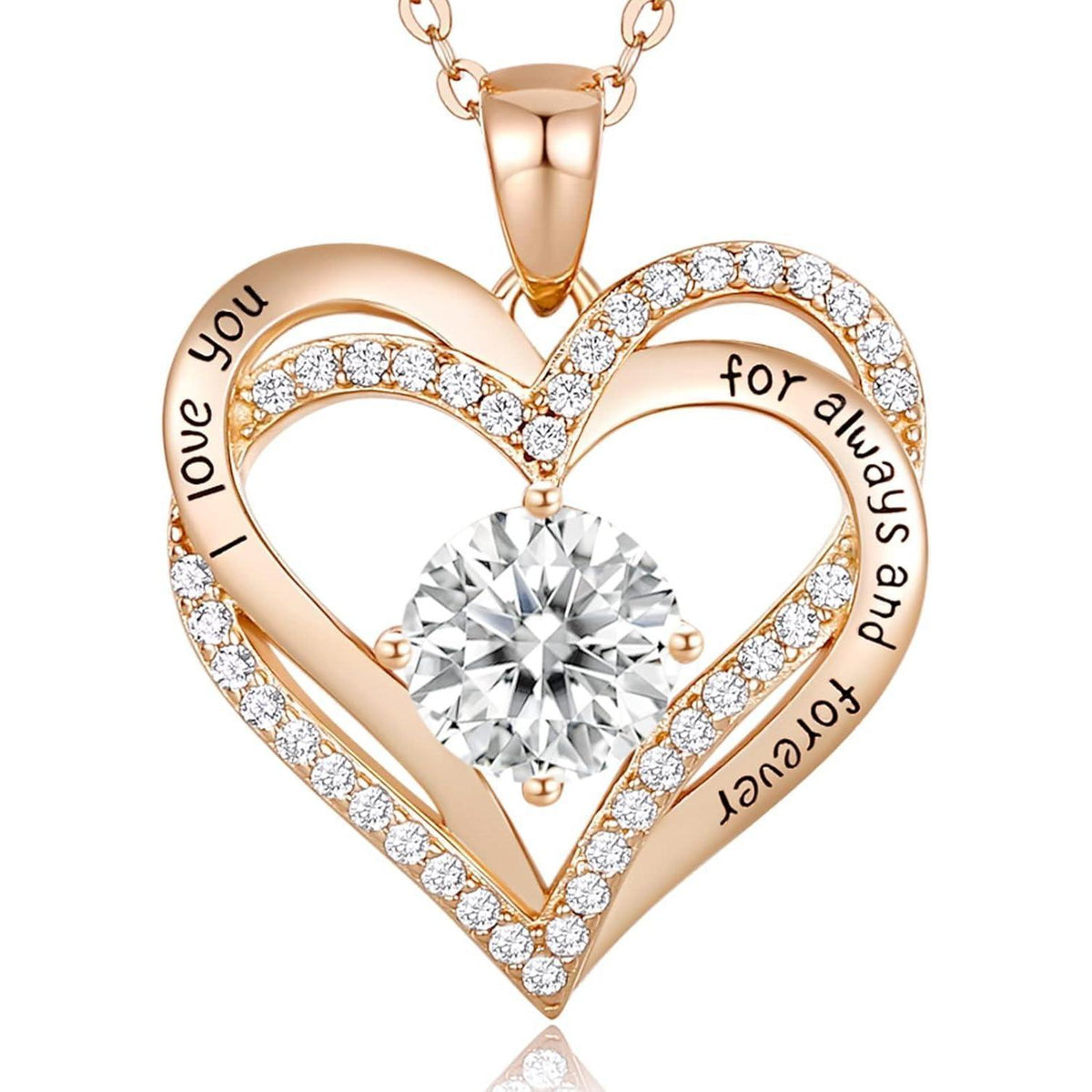 Sterling Silber Halskette mit Herzanhänger und Zirkonia, Roségold