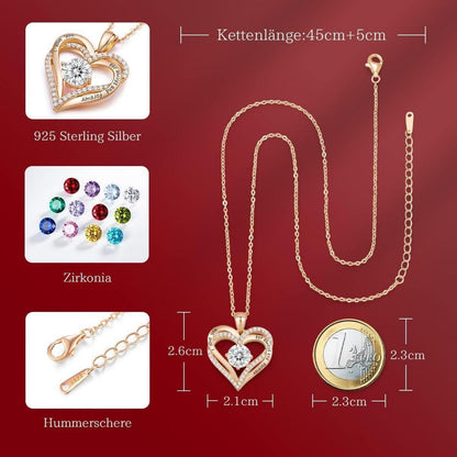Sterling Silber Halskette mit Herzanhänger und Zirkonia, Roségold