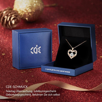 Sterling Silber Halskette mit Herzanhänger und Zirkonia, Roségold