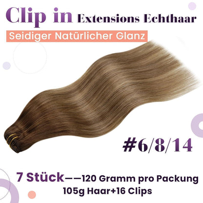 Echthaar Clip-Ins Aschblond mit Beigeton – 35cm