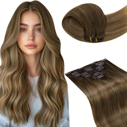 Echthaar Clip-Ins Aschiges Hellbraun 45cm