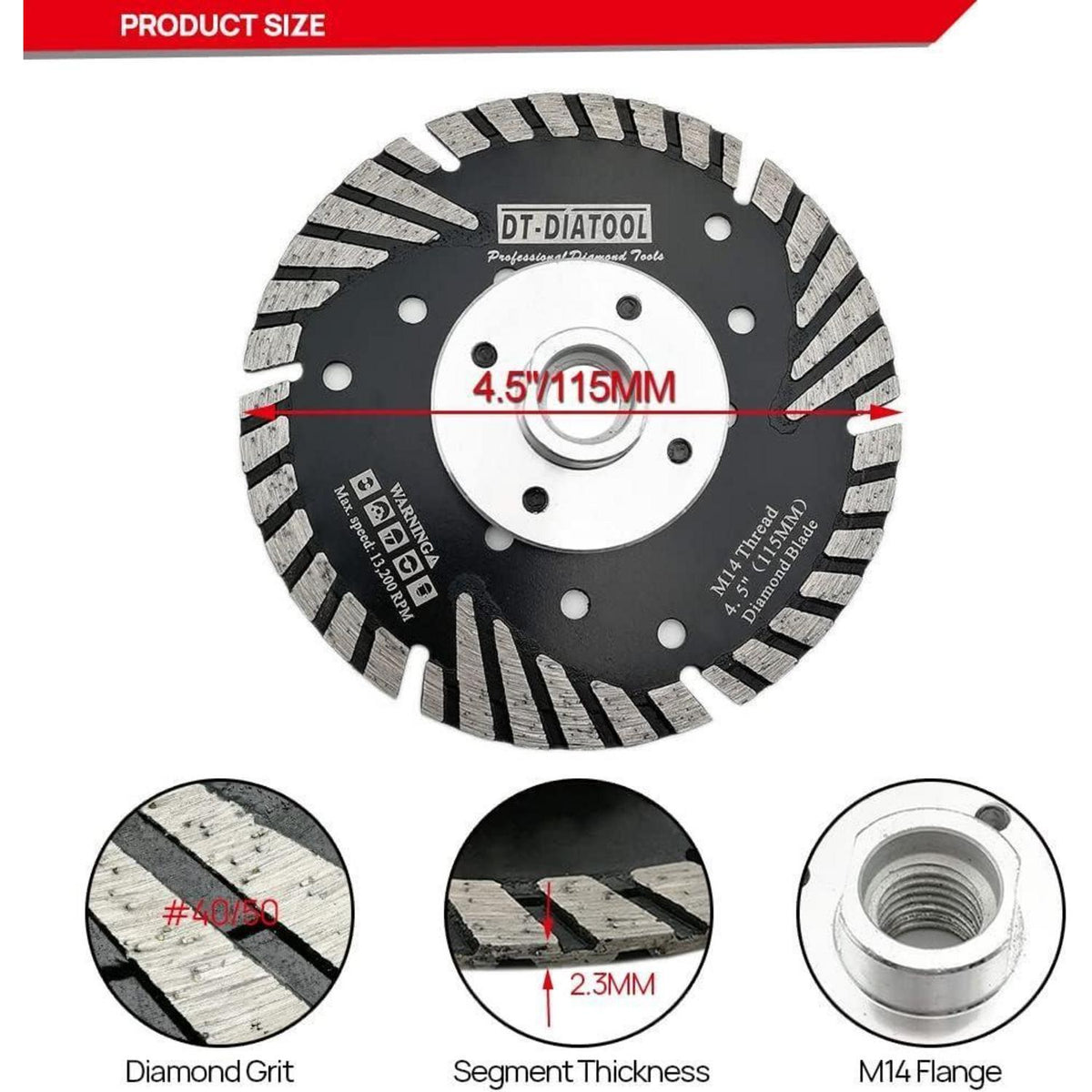 Diamant Trennscheiben 5er Set 115mm M14 Turbo für Beton Granit