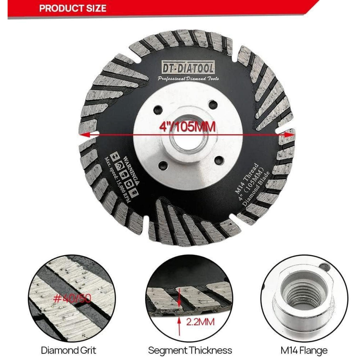 Diamant Trennscheiben 5er Set 105mm M14 Turbo für Beton Granit Marmor