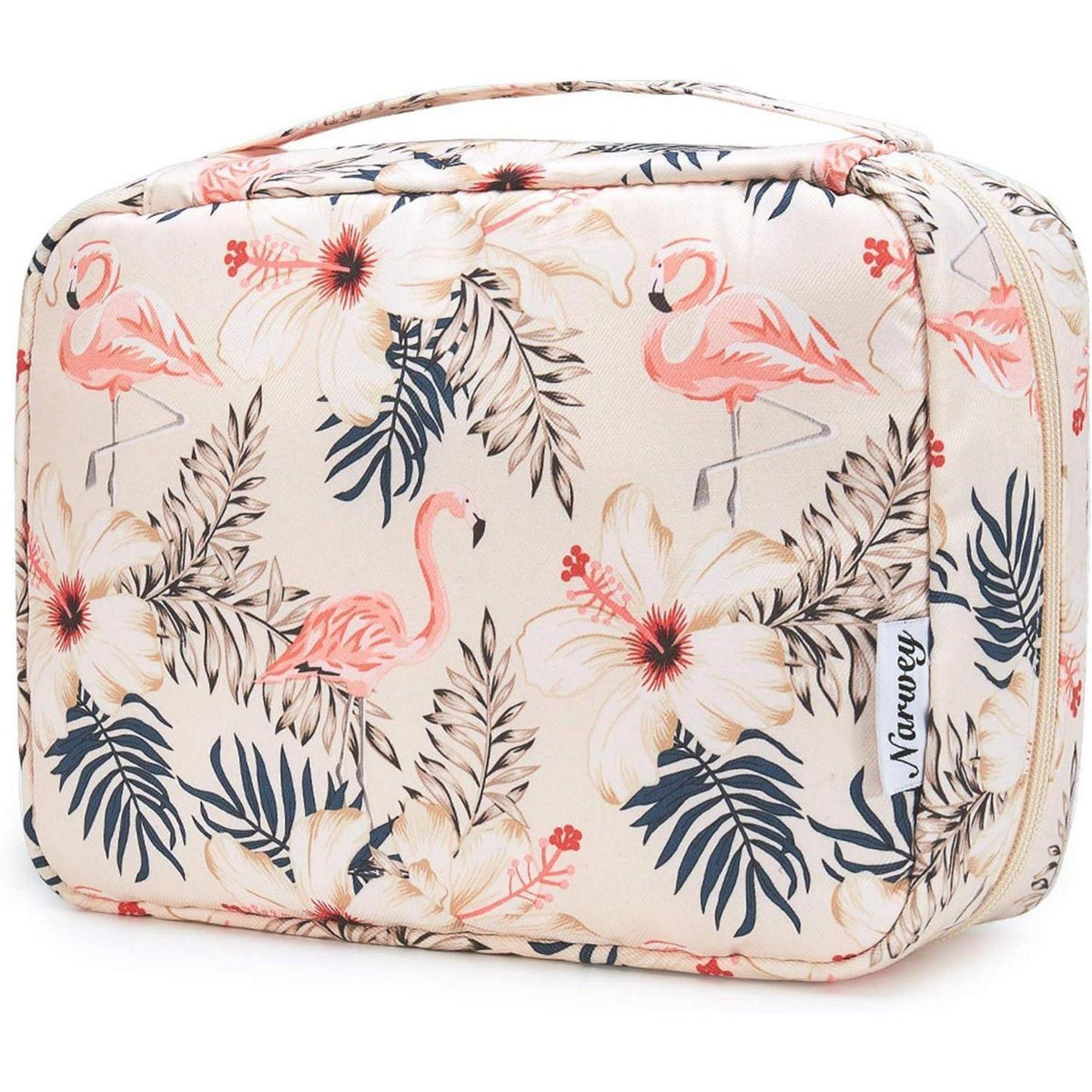 Kulturtasche zum Aufhängen mit Haken, Beige Flamingo
