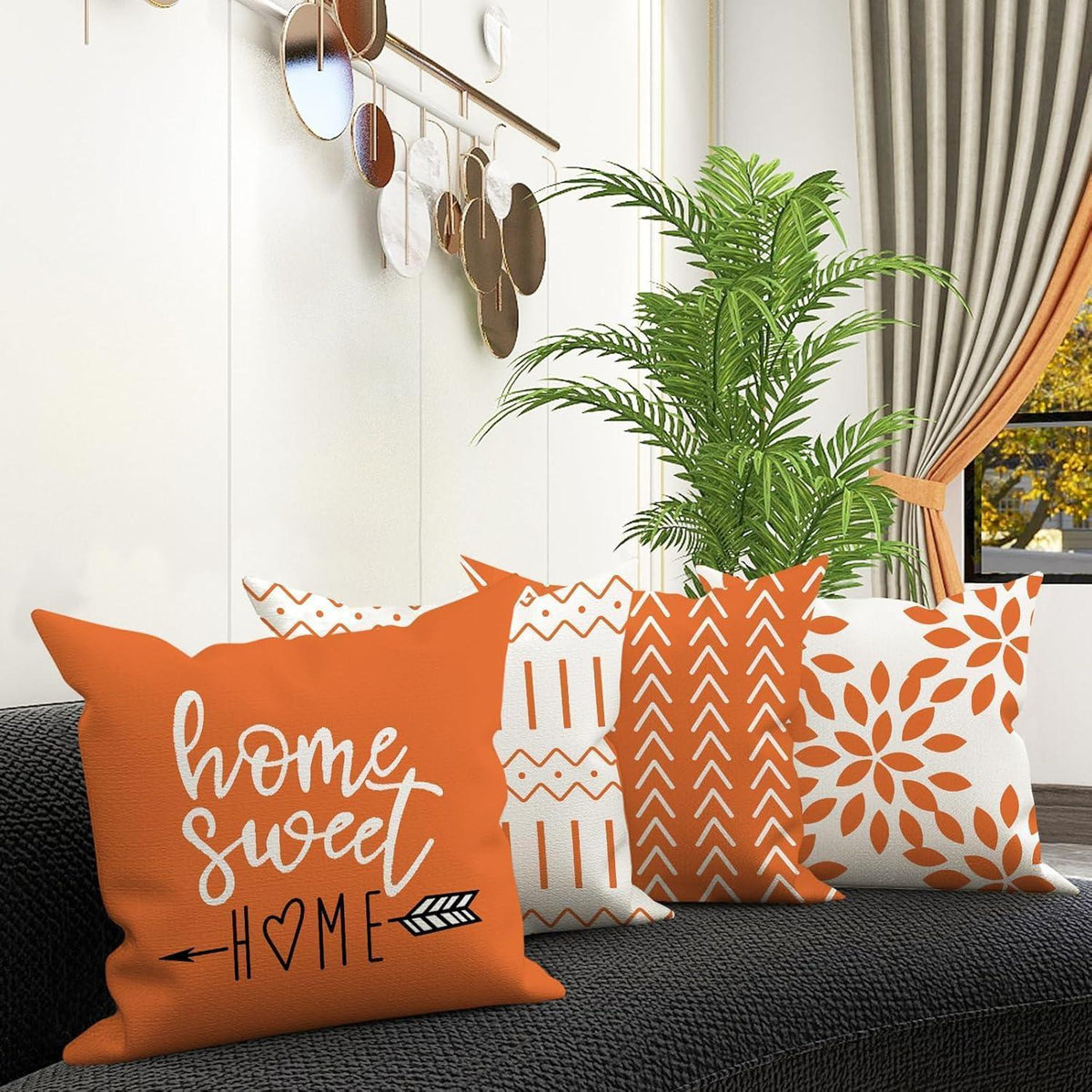 Leinen Kissenbezüge 4er Set, 45x45cm, Orange
