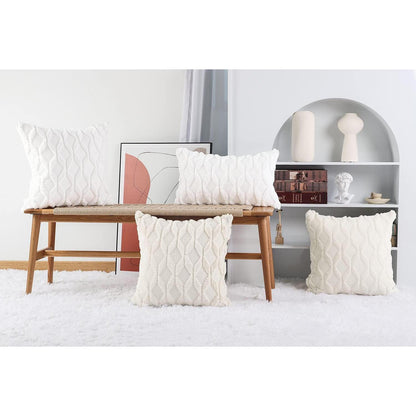 2x Kissenbezug Plüsch Wolle Samt 40x80 cm Beige