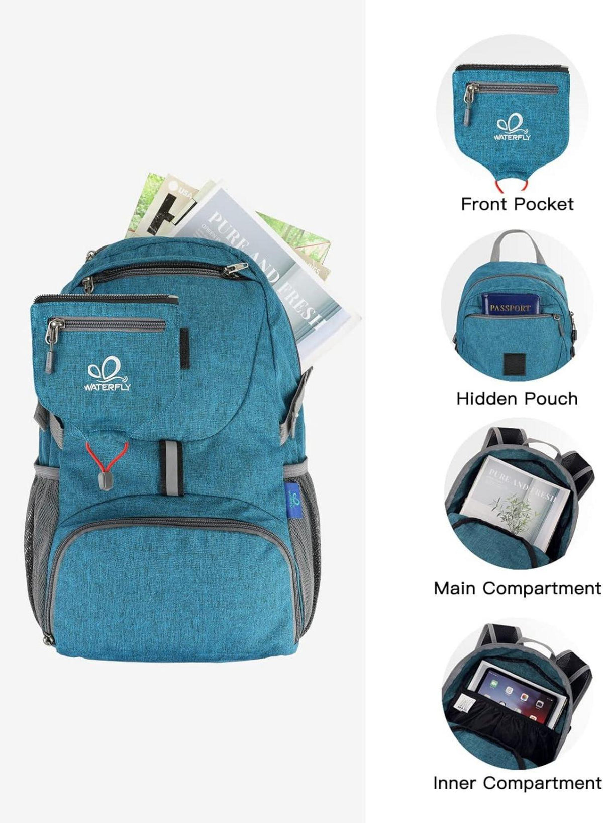 WATERFLY 20L Ultraleichter Faltbarer Rucksack für Outdoor, Reisen, Trekking - Blau