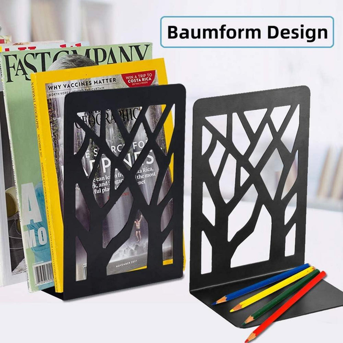 Metallische Buchstützen 3 Paar Schwarz - Robuste, rutschfeste Bookends