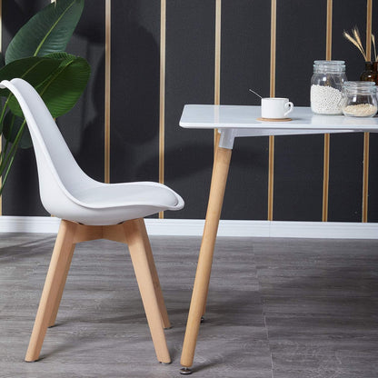 Modernes Esstisch-Set weiß mit 4 Stühlen | Holzbeine