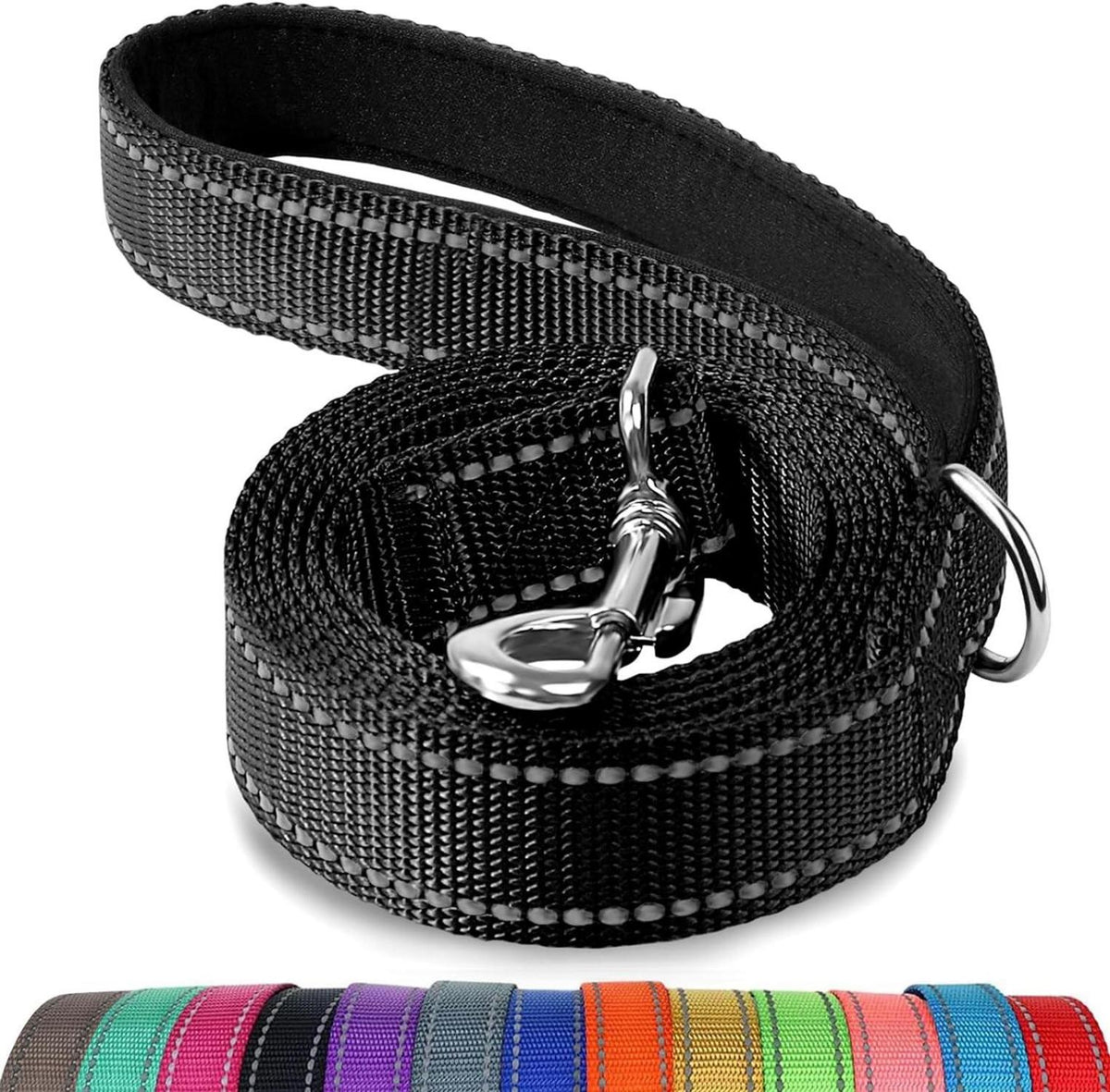 Reflektierende Nylon Hundeleine Gepolsterter Griff Schwarz 1.8m