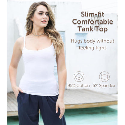 Damen Spaghetti Tops 4er-Pack Slim Fit Baumwolle Weiß M