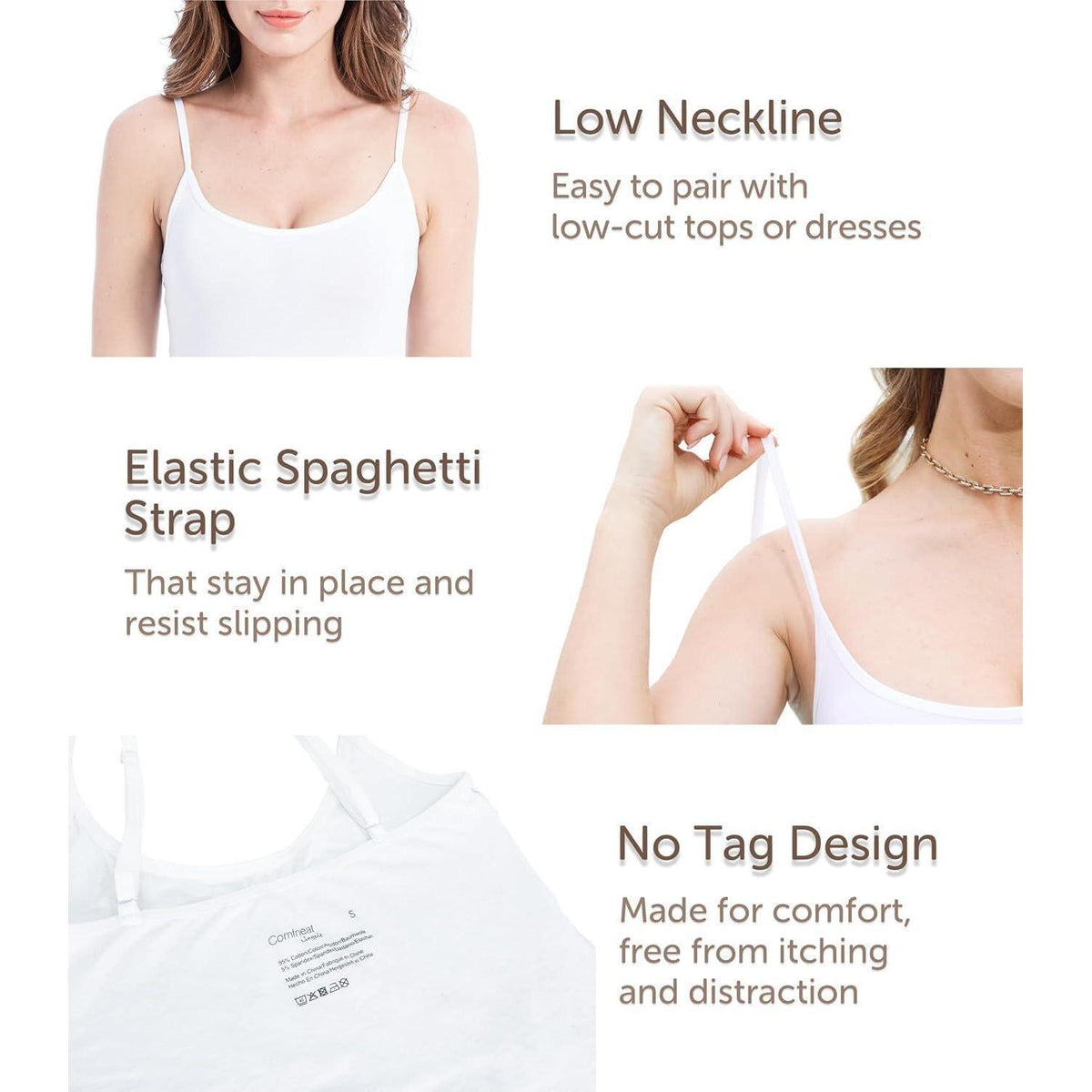 Damen Spaghetti Tops 4er-Pack Slim Fit Baumwolle Weiß M