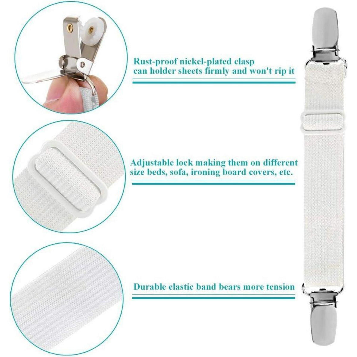 8x Verstellbare Betttuchspanner für Bettlaken & Co.
