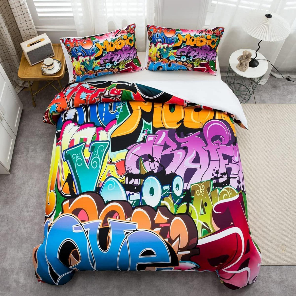 Bettwäsche Set Graffiti Style Kinder Hip Hop 135x200cm
