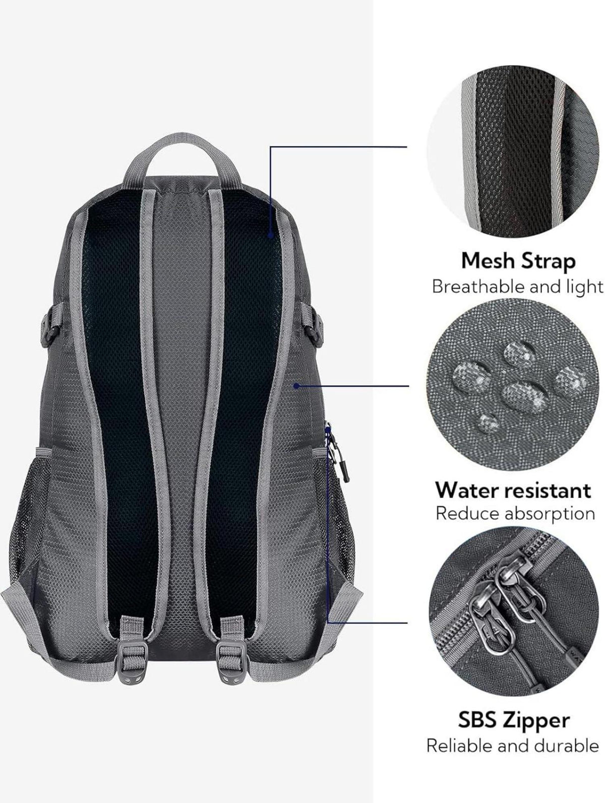Ultraleichter Faltbarer 20L Rucksack Outdoor Trekking Sport Grau