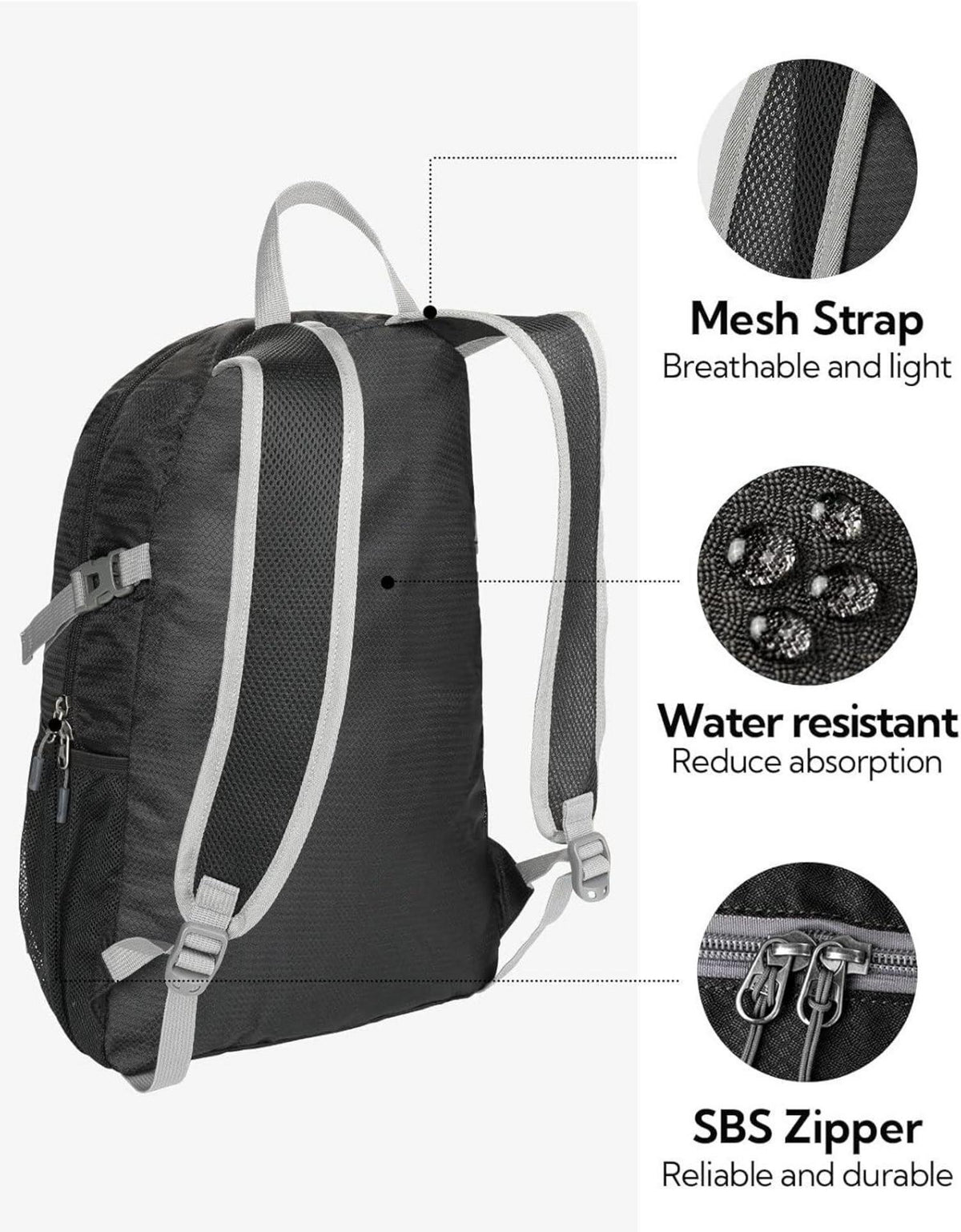 Ultraleichter 20L Faltbarer Outdoor Rucksack - Schwarz