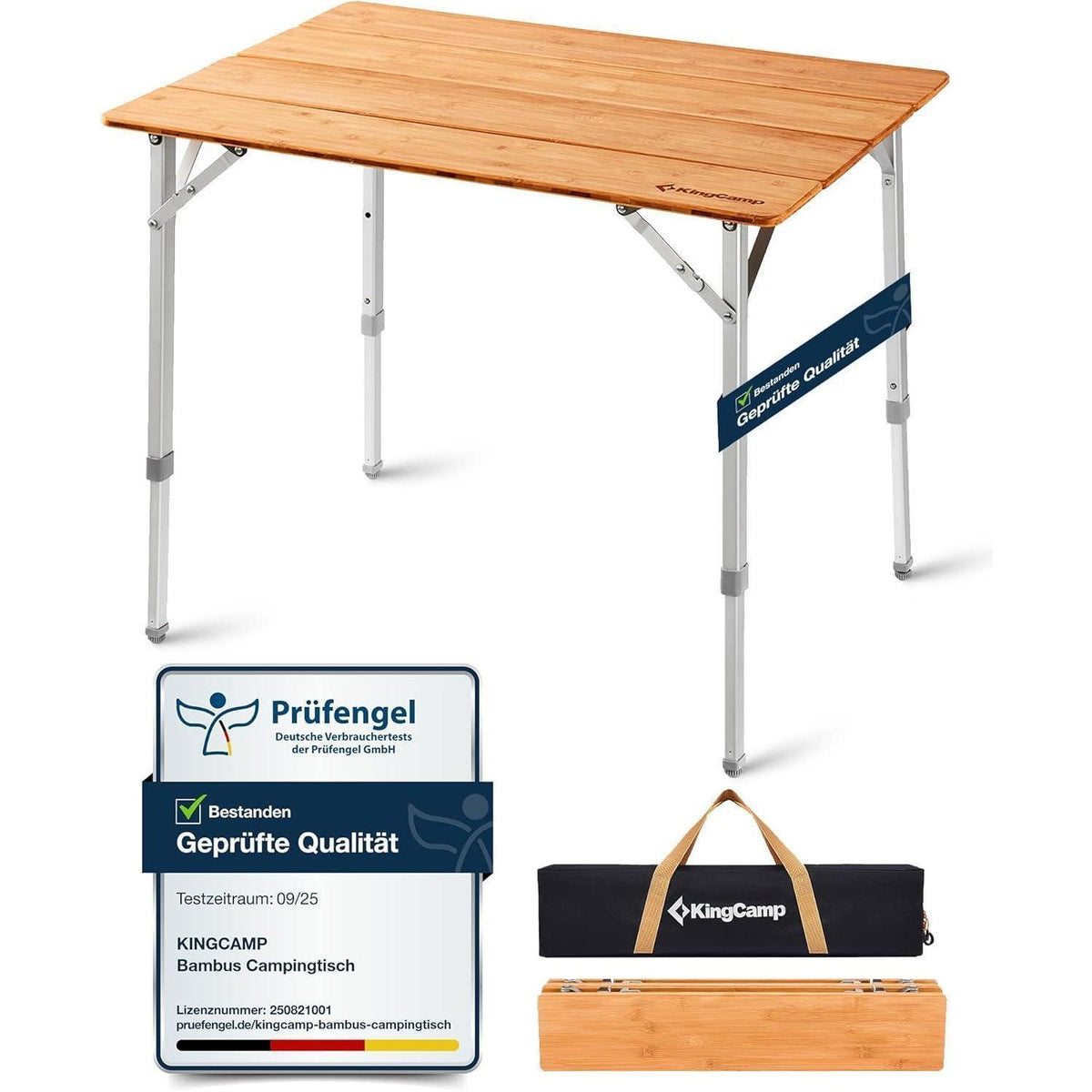 Höhenverstellbarer Bambus Campingtisch 100x65cm für 2-6 Personen