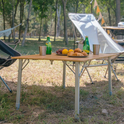 Höhenverstellbarer Bambus Campingtisch 100x65cm für 2-6 Personen