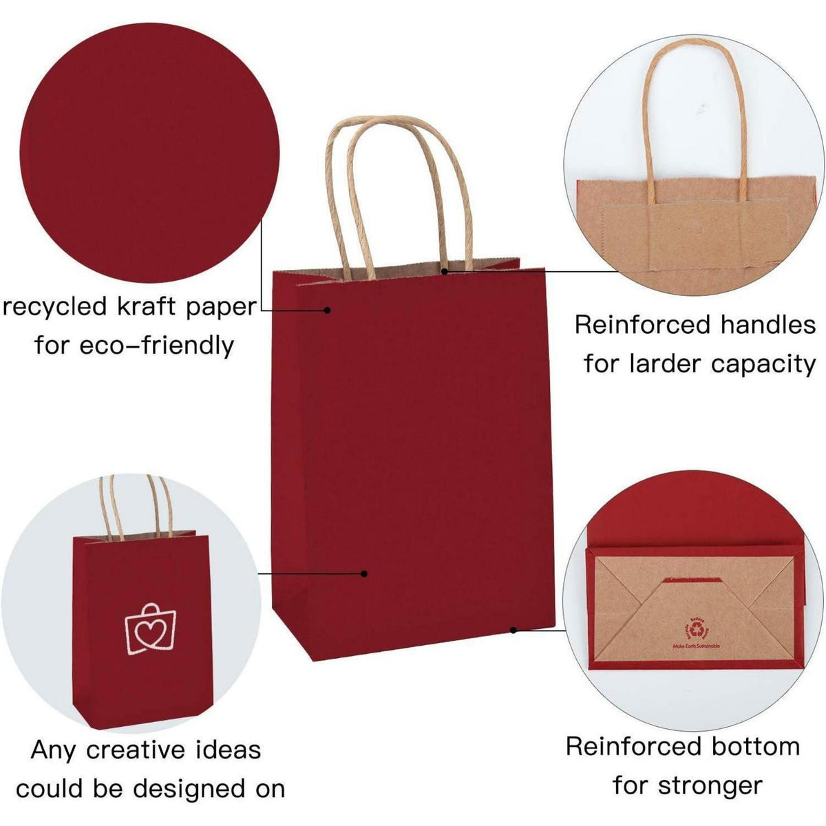 Geschenktüten rot 25er Set – Kraftpapier mit Griffen