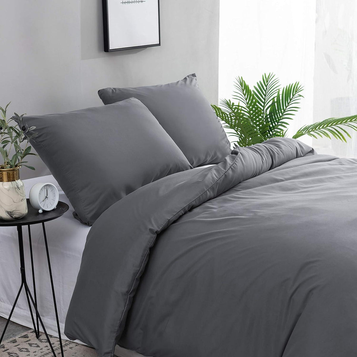 QZY Mikrofaser Bettwäsche Set Grau 200x220 cm 110