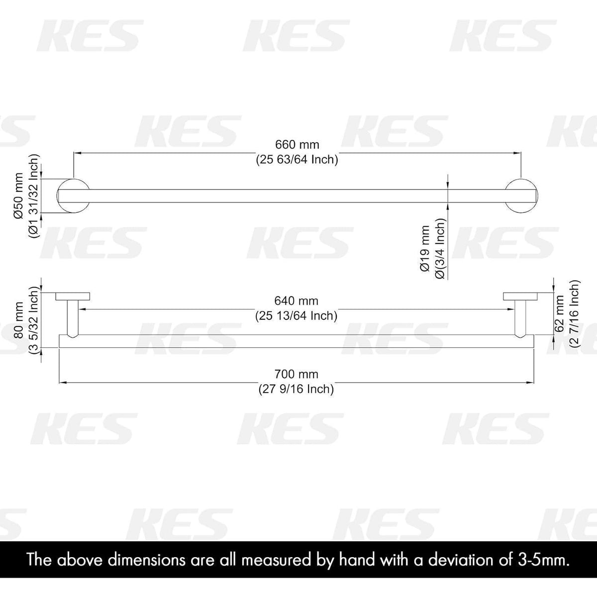 Edelstahl Handtuchhalter 70cm gebürstet, rostfrei, Wandmontage