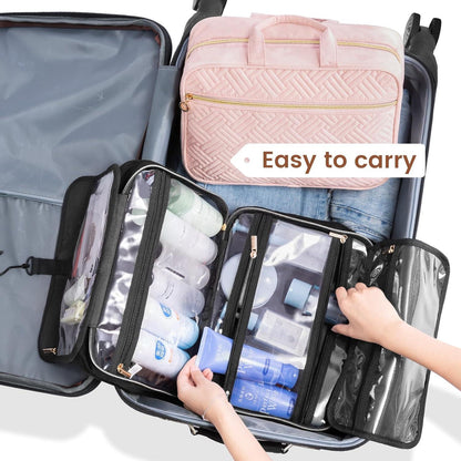 Kulturtasche Damen wasserdicht Faltbar Groß 360°Drehbare Haken Rosa