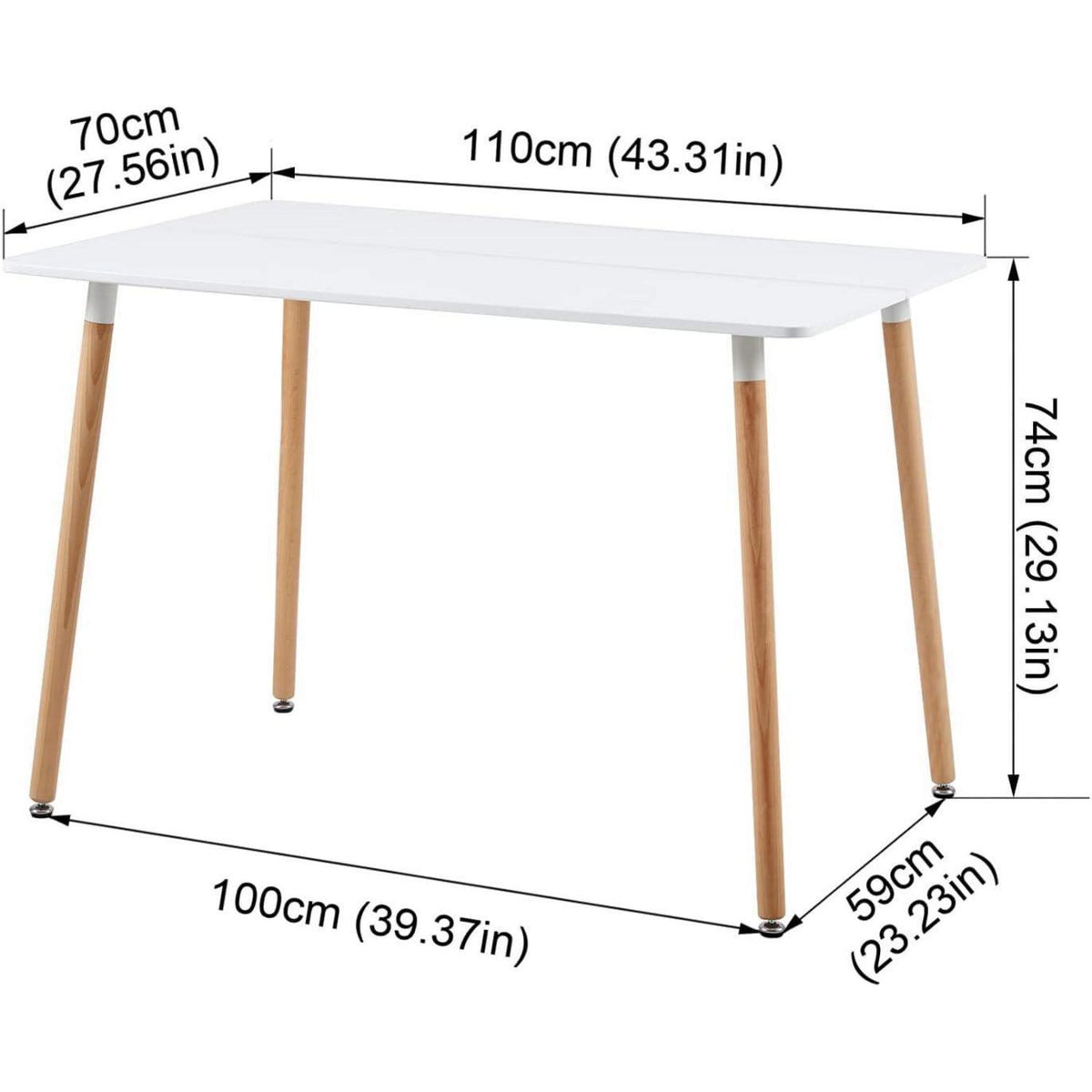 Rechteckiger Esstisch Weiß – Skandinavisch, 110x70cm